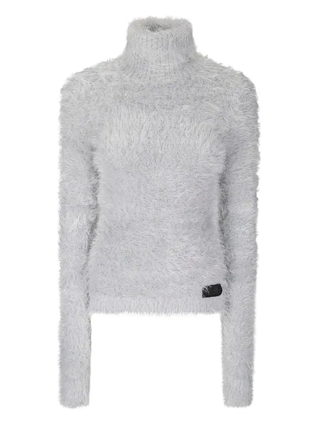 Faux fur turtleneck sweater