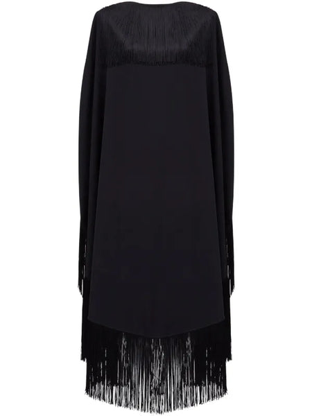 fringe-detail belted midi dress