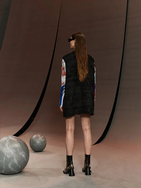Dart Sleeveless Dress - Fishes Black
