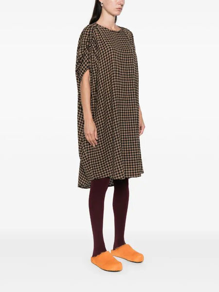 RENEW DRESS - BEIGE BLACK CHECKS