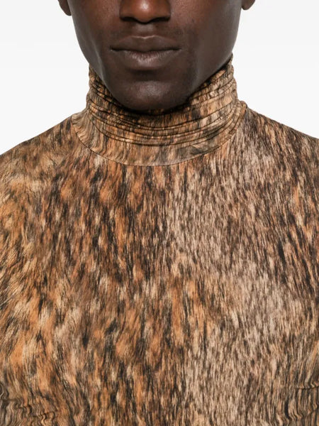 animal-print turtleneck top