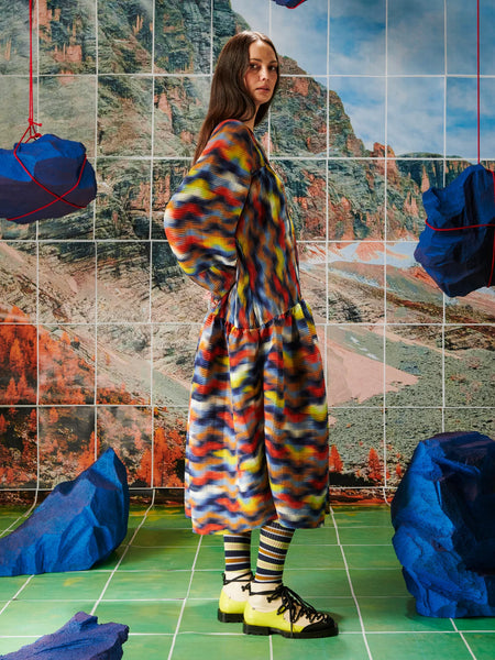 Hilly Plisse Dress - Wavy Cubes