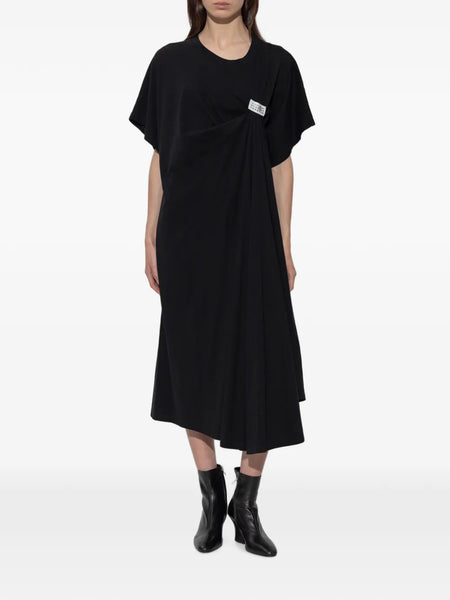 gathered logo-patch dress