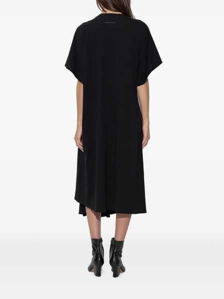 gathered logo-patch dress