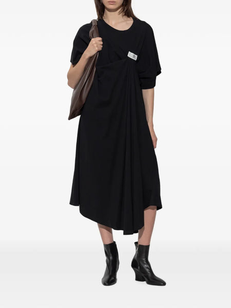 gathered logo-patch dress