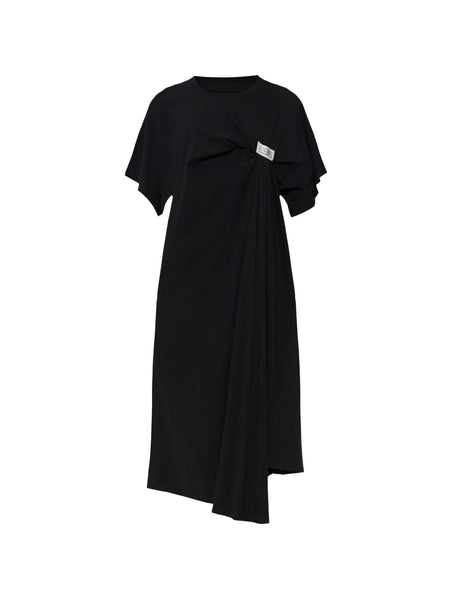 gathered logo-patch dress