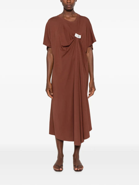 gathered logo-patch dress