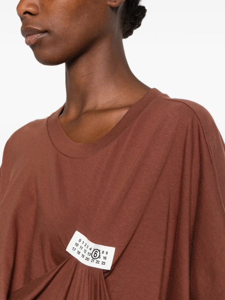 gathered logo-patch dress