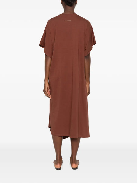 gathered logo-patch dress