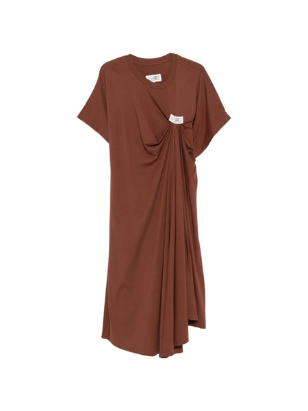 gathered logo-patch dress