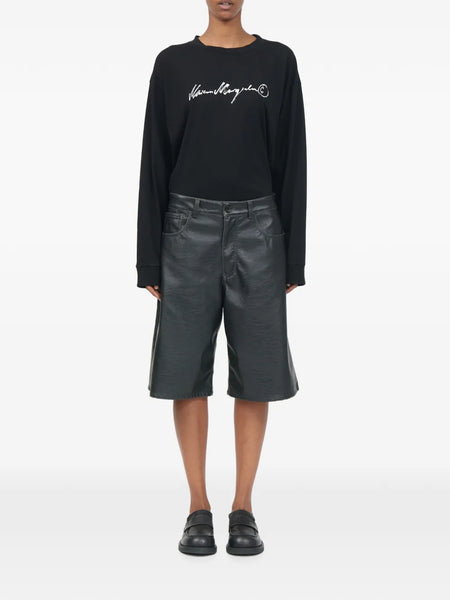 faux-leather shorts