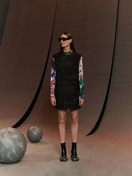 Dart Sleeveless Dress - Fishes Black