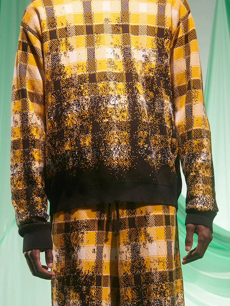 Faded Knit Jumper - Blurry Black Yellow Check