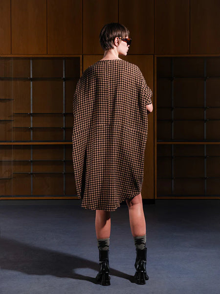 RENEW DRESS - BEIGE BLACK CHECKS