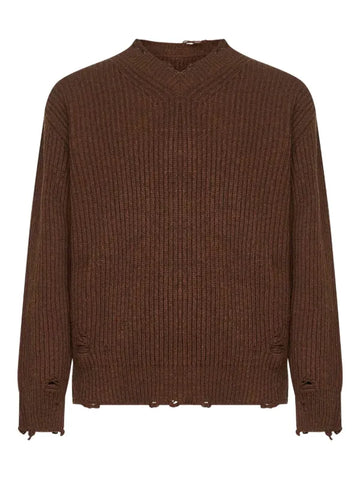 ribbed v-neck distressed sweater