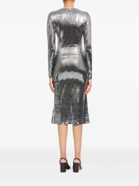 metallic long-sleeve midi dress