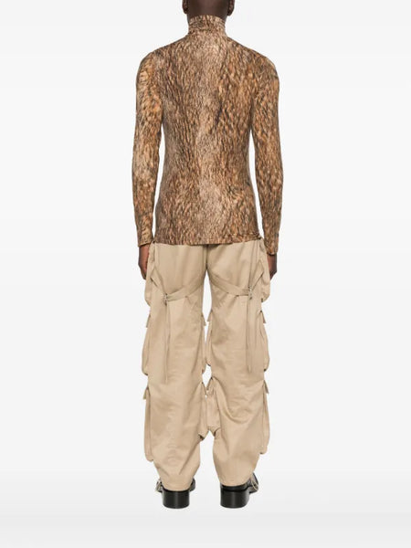 animal-print turtleneck top