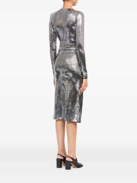 metallic long-sleeve midi dress