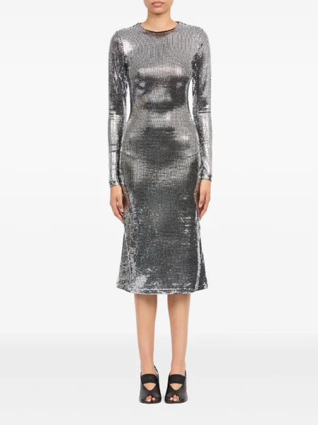 metallic long-sleeve midi dress