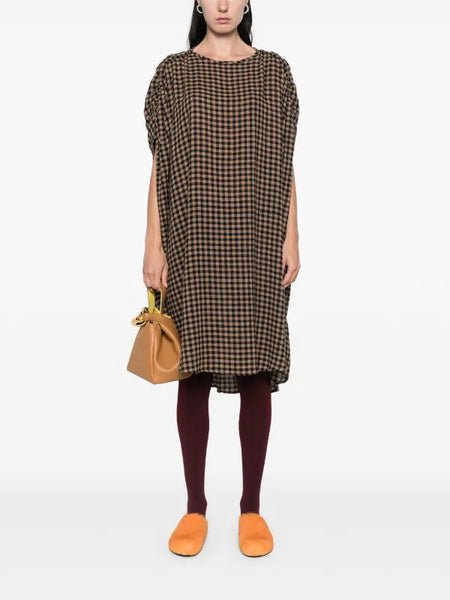 RENEW DRESS - BEIGE BLACK CHECKS