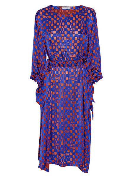 CHEWING DRESS - RUST BLUE CHESS