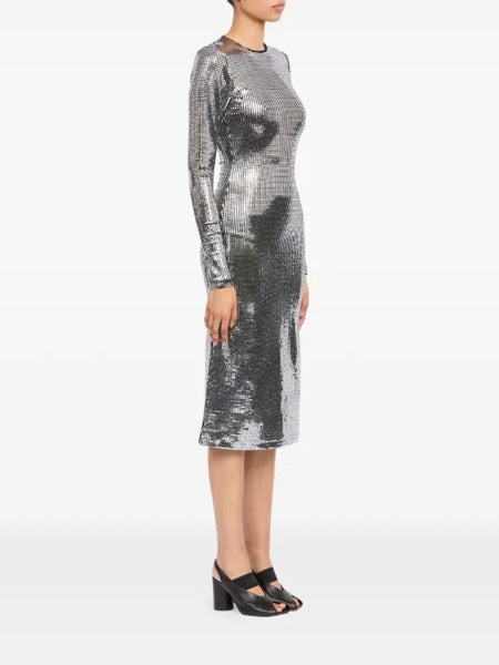 metallic long-sleeve midi dress