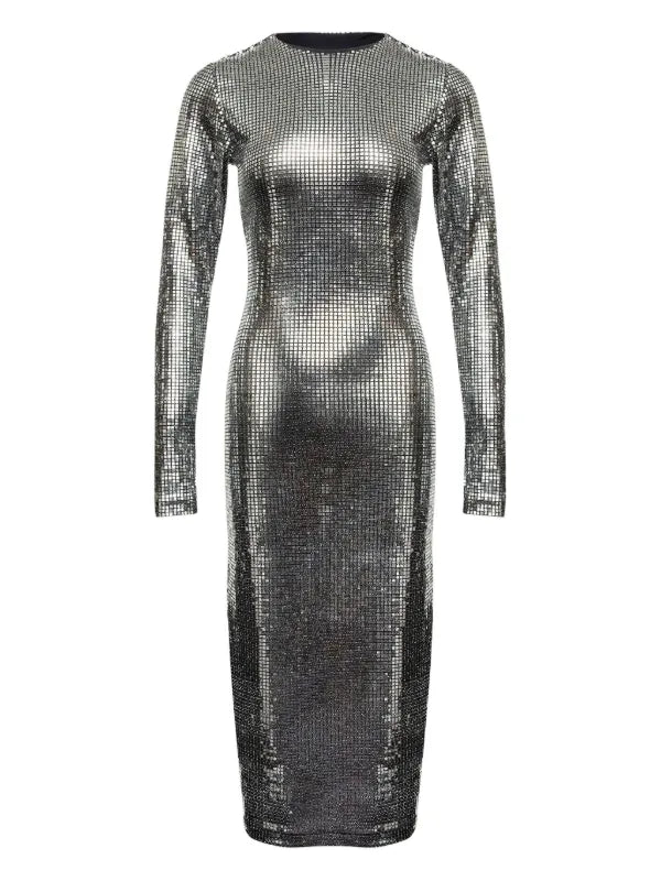 metallic long-sleeve midi dress