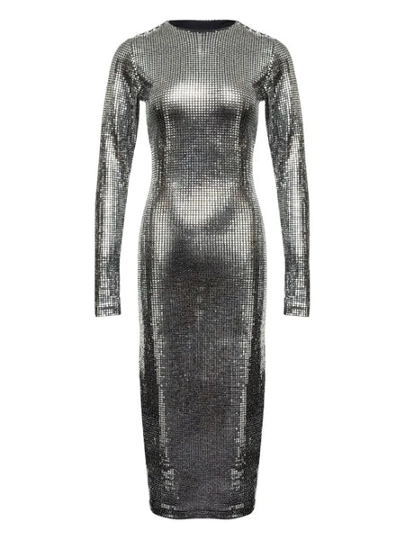 metallic long-sleeve midi dress