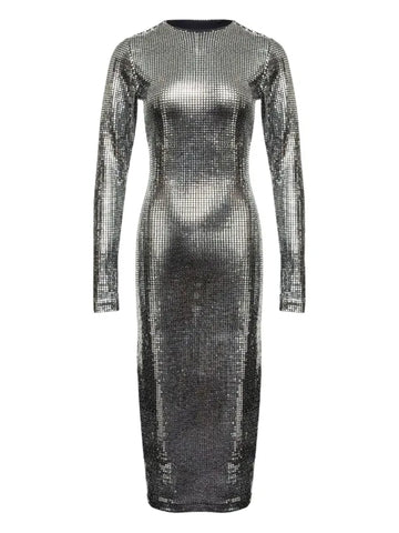 metallic long-sleeve midi dress