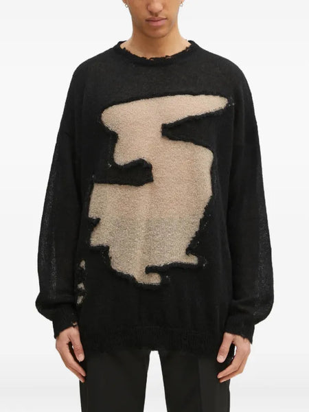 distressed-effect sweater