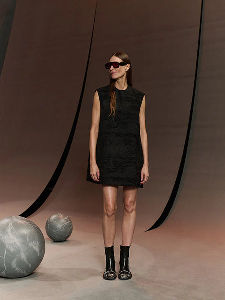 Dart Sleeveless Dress - Fishes Black