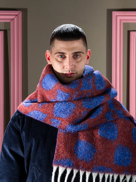 CHESS WOOL SCARF - BLUE ORANGE CHESS