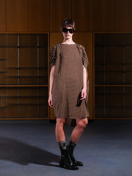 RENEW DRESS - BEIGE BLACK CHECKS