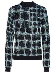 DUSK KNITTED BLOUSE - BLACK SHIBORI CHECKS