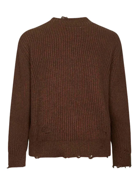 ribbed v-neck distressed sweater