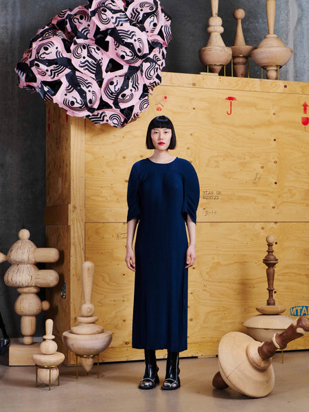 Lupu Plisse Dress - Dress Blues