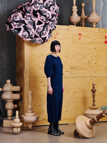 Lupu Plisse Dress - Dress Blues