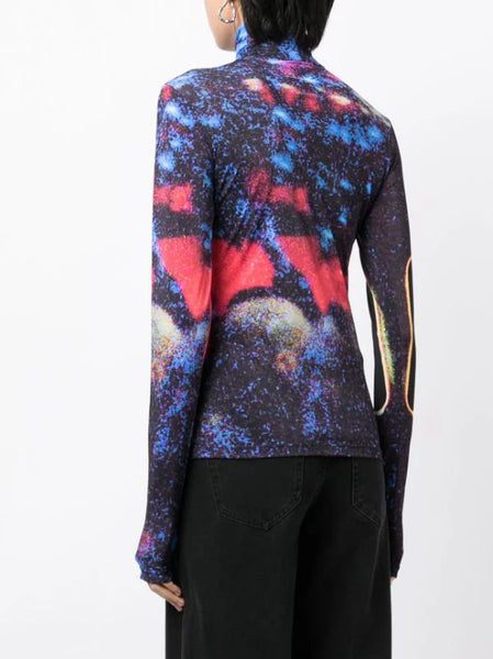 space-print roll-neck top