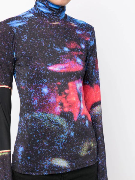 space-print roll-neck top