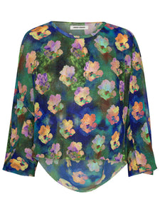 Index Plisse Blouse - Blue Water Lily Paper