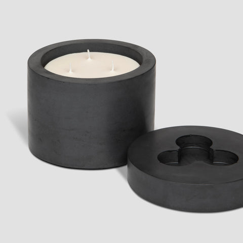 Large Concrete Pot and 3-Wick Candle Set - Black